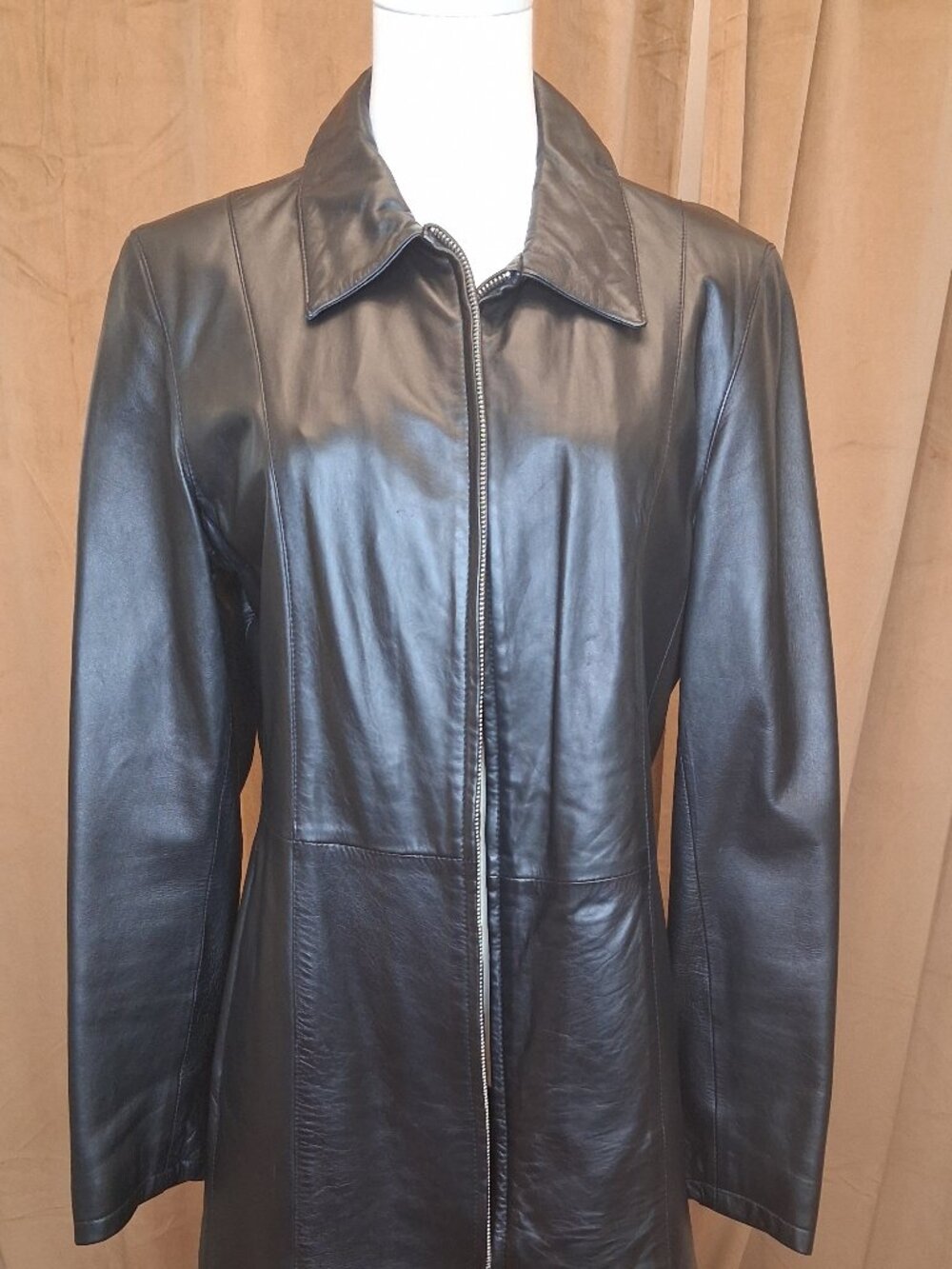 Black Long Leather Jacket Size 6